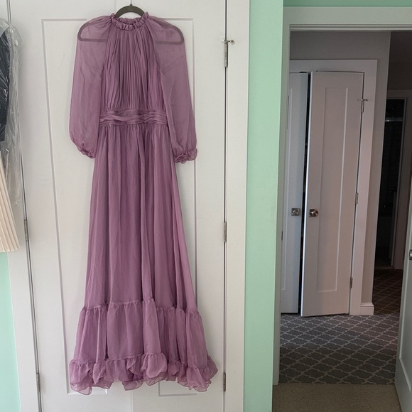 Mac Duggal Lilac Ruffle-Hem Chiffon Maxi Dress - Picture 2 of 5